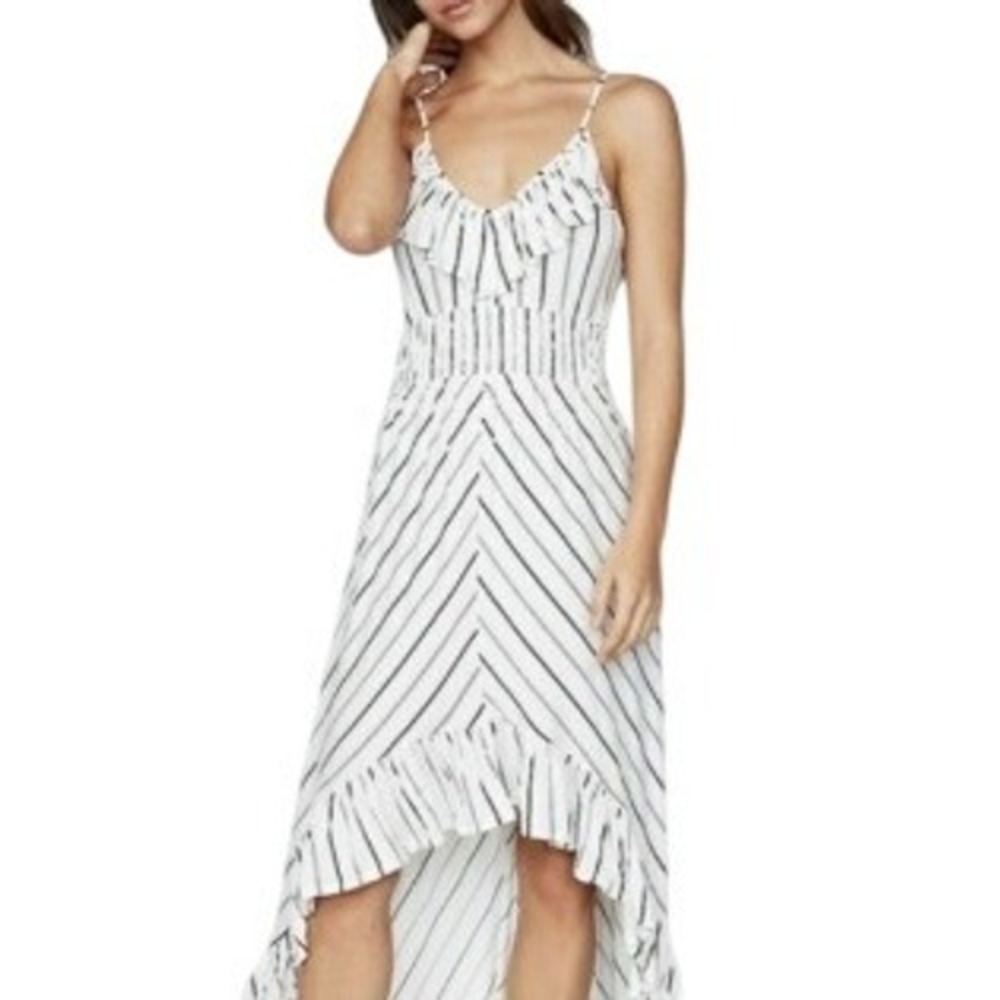 NEW Express Black Cream Striped High Low Riffled Tank Top Dress Size Medium